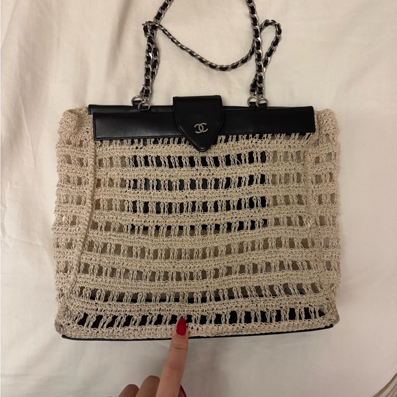 Vintage CHANEL Black and Cream Crochet Tote - Picture 1 of 13